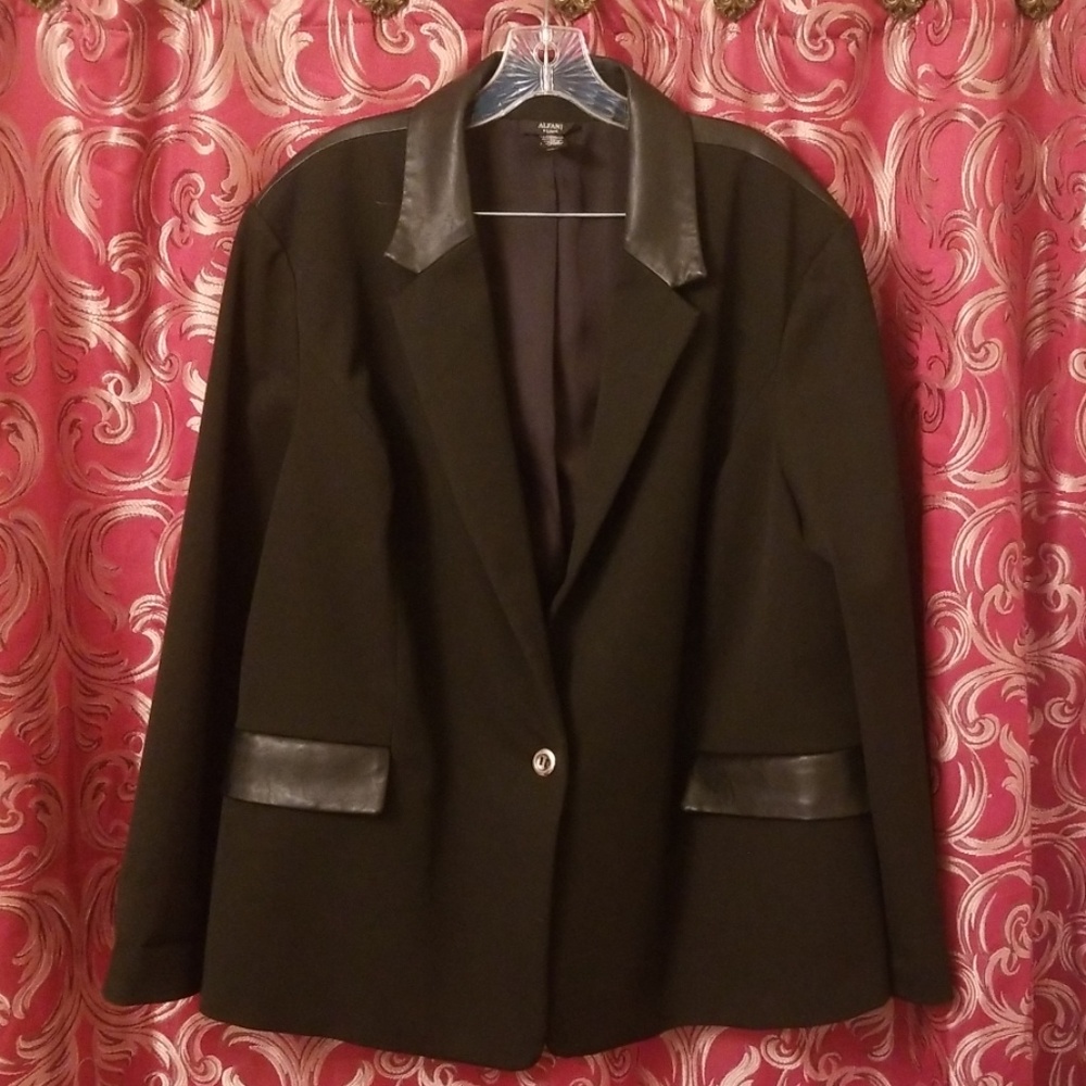 Alanfi Woman Black Blazer with faux leather trim